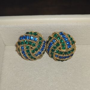 Elegant Gold and Blue-Green Stud Earrings